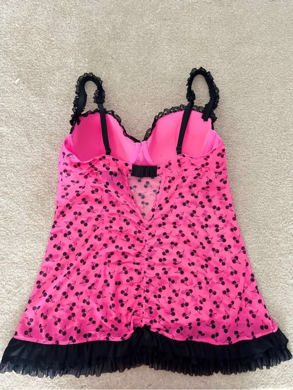 Vintage Y2K/2000s Coquette La Senza Hot Pink Cherry-Print Babydoll Chemise/Slip - Picture 7 of 12